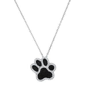 Sterling Silver Dog Paw Diamond Pendant